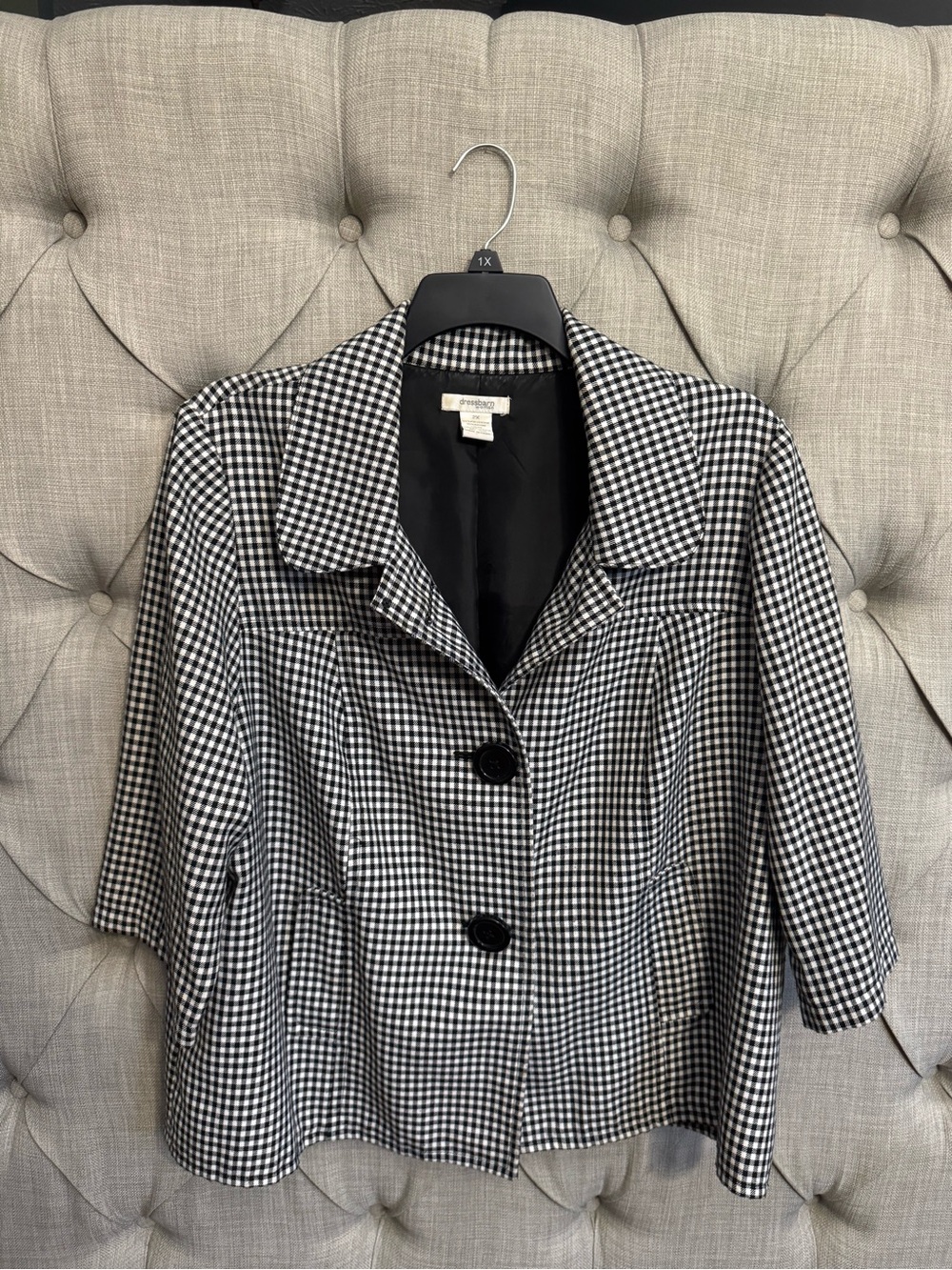 Dress Barn Black and White Gingham 3/4 -Sleeve Blazer